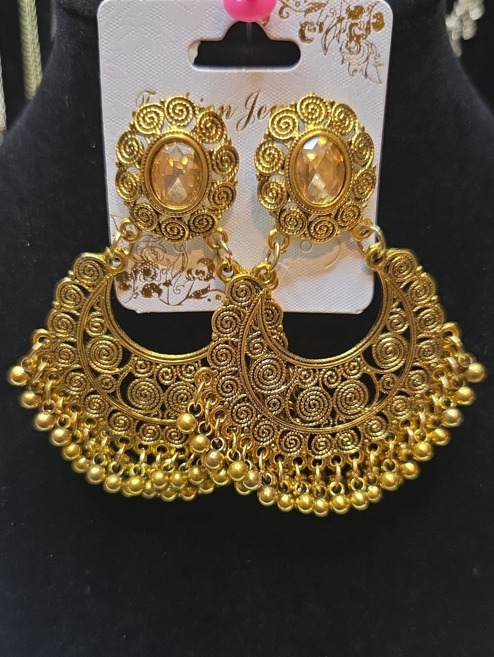 Gold Filigree Chandbali Earrings - Women Jewelry